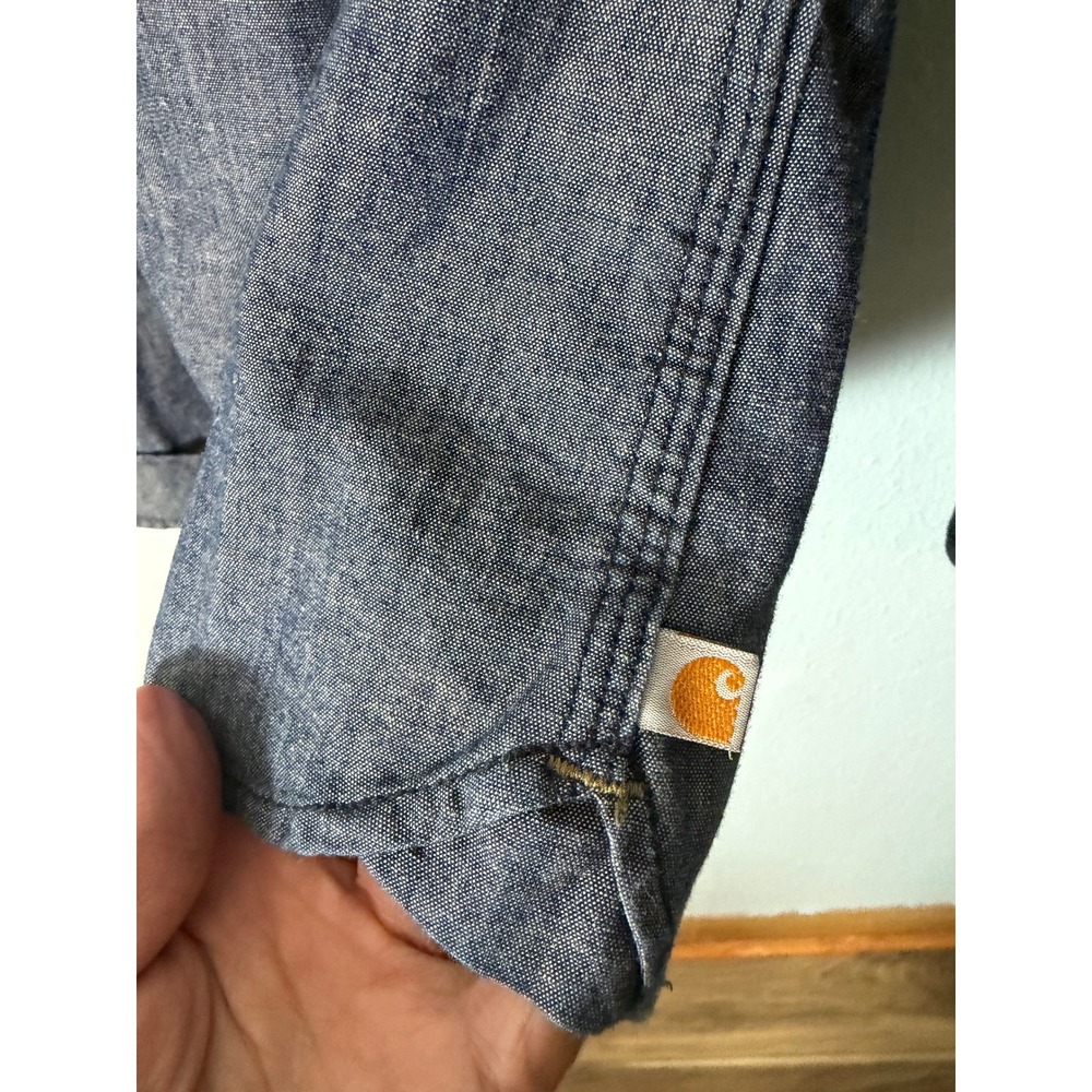 Carhartt Womens Blue Chambray Long Sleeve Button Up Work Shirt S Sample Gorpcore - Picture 3 of 8